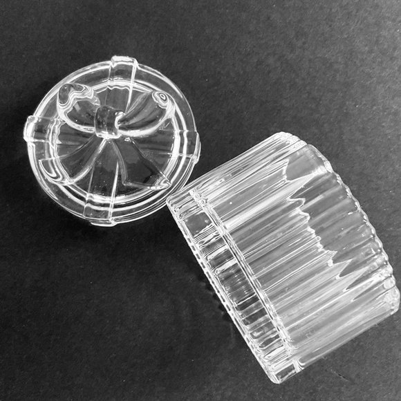 CRYSTAL LIDDED Jewelry or Trinket Round Bow Box EUC - Picture 2 of 6